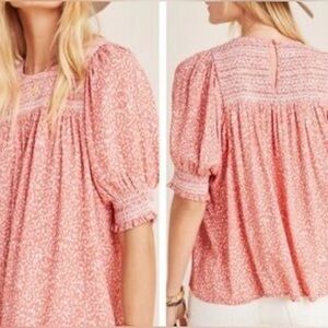 Anthropologie Dolan Peachy dotted print blouse with balloon sleeves